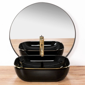 LAVOAR REA BELINDA EDGE, 46,5 CM, NEGRU/AURIU, DIN CERAMICA, CALITATE SUPERIOARA - Img 4