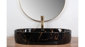 LAVOAR REA NADIA, EFECT DE MARMURA NEAGRA, 61 CM, DIN CERAMICA, CALITATE SUPERIOARA - Img 3