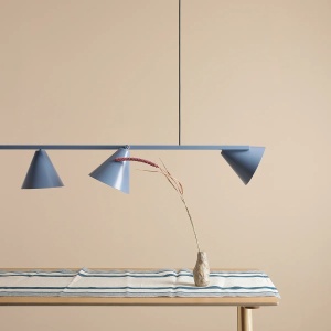 LUSTRA FORM, 4 BRATE, 115 CM, ALBASTRA, DIN METAL, STIL MODERN - Img 2