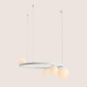 LUSTRA GARDA, 5 BRATE, 120 CM, ALBA, DIN STICLA SI METAL, STIL MODERN