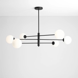 LUSTRA HOMME, 6 BRATE, 61 CM, NEAGRA, DIN STICLA SI METAL, STIL MODERN - Img 2