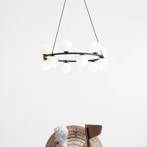 LUSTRA KRONE, 12 BRATE, 110 CM, NEGRU/ALB, DIN STICLA SI METAL, STIL MODERN - Img 3