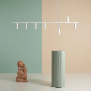 LUSTRA TREVO, 7 BRATE, 86 CM, ALBA, DIN METAL, STIL MODERN - Img 3