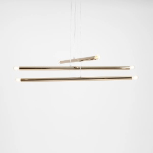 LUSTRA TUBO 6, 3 BRATE, 105 CM, AURIE, DIN METAL, STIL MODERN