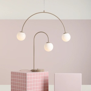 LUSTRA UNA, 2 BRATE, 250 CM, BEJ, DIN STICLA SI METAL, STIL MODERN - Img 3