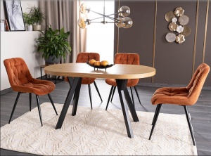 MASA DINING EXTENSIBILA DOMINGO II, 140/272 CM, STEJAR/NEGRU, BLAT DIN FURNIR NATURAL SI PICIOARE DIN METAL, STIL MODERN - Img 2