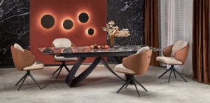 MASA DINING EXTENSIBILA HILARIO, 180 CM, EFECT DE MARMURA NEAGRA/NEGRU, DIN MARMURA SI METAL, STIL MODERN - Img 2