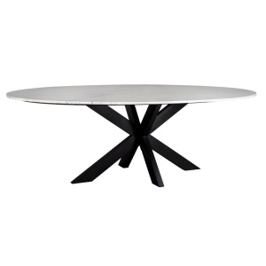 MASA DINING LEXINGTON, 230 CM, ALB CU EFECT DE MARMURA/NEGRU , DIN MARMURA SI METAL, RICHMOND INTERIORS