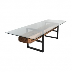 MASA DINING WIKERA REF. 28704, DIN LEMN MASIV TROPICAL, STICLA SI METAL, STIL VINTAGE, VIC - Img 3