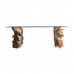 MASA DINING WREN REF. 24845, DIN LEMN MASIV DE TEC SI STICLA, STIL VINTAGE, VIC