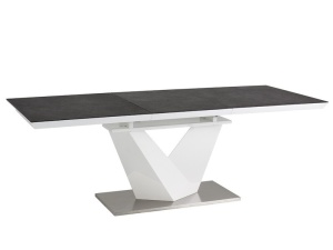 MASA EXTENSIBILA ALARAS II, NEGRU/ALB/CROM, 120/180 CM, DIN STICLA SECURIZATA, MDF SI METAL, STIL MODERN - Img 2
