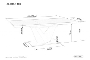 MASA EXTENSIBILA ALARAS II, NEGRU/ALB/CROM, 120/180 CM, DIN STICLA SECURIZATA, MDF SI METAL, STIL MODERN - Img 7