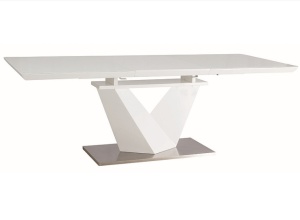 MASA EXTENSIBILA ALARAS III, ALB/CROM, 160/220 CM, DIN STICLA SECURIZATA, MDF SI METAL, STIL MODERN - Img 6