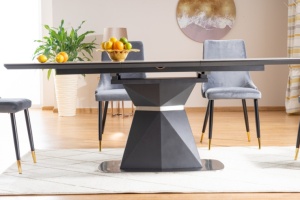 MASA EXTENSIBILA CORTEZ, 160/210 CM, EFECT DE MARMURA GRI/ANTRACIT/CROM, DIN CERAMICA, MDF SI METAL, STIL MODERN - Img 5