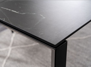 MASA EXTENSIBILA METROPOL, 120/180 CM, EFECT DE MARMURA NEAGRA/NEGRU MAT, DIN STICLA SECURIZATA, CERAMICA SI METAL, STIL MODERN - Img 3