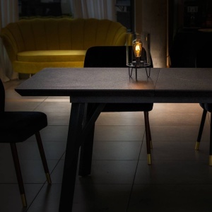 MASA EXTENSIBILA VICTUS, EFECT DE PIATRA NEAGRA/NEGRU, 160/220 CM, BLAT DIN MDF SI PICIOARE DIN METAL, STIL MODERN, ATR - Img 2