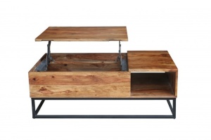 MASUTA DE CAFEA 110CM, FUNCTION, DIN LEMN MASIV SHEESHAM, ASPECT INDUSTRIAL - Img 2