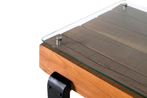 MASUTA DE CAFEA 120CM, NATUR/NEGRU, LEMN RECICLAT, STICLA SI METAL, MODEL DEOSEBIT - Img 4