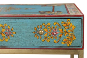 MASUTA DE CAFEA 46x90CM, MULTICOLOR/AURIU, DIN LEMN DE MANGO SI METAL, STIL VINTAGE - Img 5
