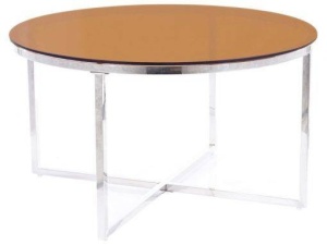 MASUTA DE CAFEA CRYSTAL A, 80 CM, CHIHLIMBAR/CROM, BLAT DIN STICLA SECURIZATA SI CADRU DIN METAL, STIL MODERN - Img 6