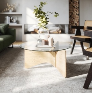 MASUTA DE CAFEA MADERA, CONFECTIONATA DIN LEMN DE FRASIN SI EUCALIPT SI BLAT DIN STICLA, STIL MODERN - Img 2