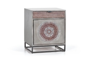 NOPTIERA RONNY, MARO/GRI, LEMN MASIV DE MANGO CU MOTIVE REALIZATE MANUAL, STIL VINTAGE - Img 3