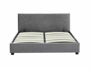 PAT DORMITOR COLUMBIA, CU SPATIU DE DEPOZITARE, 140 CM, GRI TAP 192, TAPITERIE DIN CATIFEA, STIL MODERN - Img 5