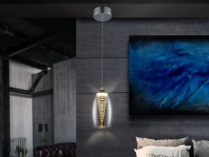 PENDUL NEBULA, 12 CM, CROM/TRANSPARENT, DIN METAL, STICLA SI POLICARBONAT, STIL MODERN