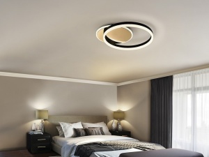 PLAFONIERA ORIEL, 46 CM, NEGRU MAT/AURIU/OPAL, DIN OTEL, ALUMINIU SI ACRIL, STIL MODERN - Img 2
