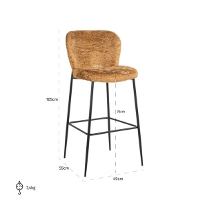 SCAUN DE BAR DARBY COGNAC FUSION 28, S4713, CONFECTIONAT DIN 100% POLIESTER SPUMA SI METAL, RICHMOND INTERIORS - Img 3