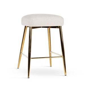 SCAUN DE BAR HIPPO, 60 CM, BEJ/AURIU, TAPITERIE DIN STOFA FINA SI PICIOARE DIN LEMN, STIL MODERN, ATR