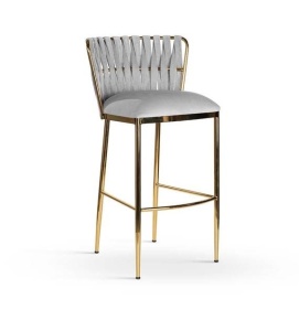 SCAUN DE BAR HORDIA, 60 CM, GRI/AURIU, TAPITERIE DIN CATIFEA SI PICIOARE DIN METAL, STIL MODERN, ATR