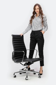 SCAUN DE BIROU AERON PRESTIGE PLUS, NEGRU/CROM, PIELE NATURALA SI METAL, STIL MODERN
