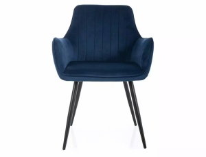 SCAUN DINING APPLE, BLEUMARIN BLUVEL 86/NEGRU MAT, TAPITERIE DIN CATIFEA SI PICIOARE DIN METAL, STIL MODERN - Img 2