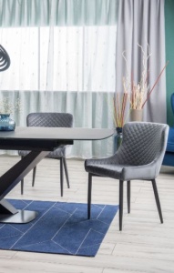 SCAUN DINING COLIN B, GRI BLUVEL 14/NEGRU MAT, TAPITERIE DIN CATIFEA SI PICIOARE DIN METAL, STIL MODERN - Img 2