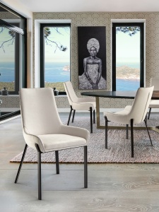 SCAUN DINING DIANE, 87 CM, ALB/NEGRU MAT, TAPITERIE DIN STOFA FINA SI PICIOARE DIN METAL, STIL MODERN