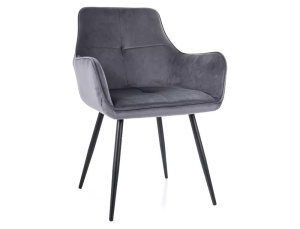SCAUN DINING GRAPE, GRI BLUVEL 14/NEGRU MAT, TAPITERIE DIN CATIFEA SI PICIOARE DIN METAL, STIL MODERN - Img 1