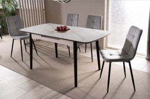 SCAUN DINING IVO, GRI DESCHIS BLUVEL 03/NEGRU MAT, TAPITERIE DIN CATIFEA SI PICIOARE DIN METAL, STIL MODERN - Img 2
