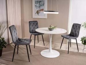 SCAUN DINING JERRY, GRI BLUVEL 14/NEGRU MAT, TAPITERIE DIN CATIFEA SI PICIOARE DIN METAL, STIL MODERN - Img 2