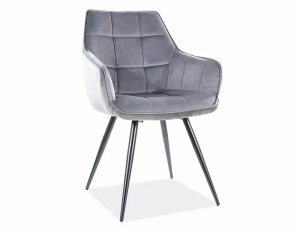 SCAUN DINING LILIA, GRI BLUVEL 14/NEGRU MAT, TAPITERIE DIN CATIFEA SI PICIOARE DIN METAL, STIL MODERN - Img 1