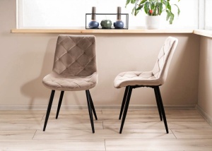 SCAUN DINING RALPH, BEJ BLUVEL 40/NEGRU MAT, TAPITERIE DIN CATIFEA SI PICIOARE DIN METAL, STIL MODERN - Img 5