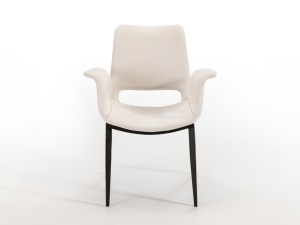 SCAUN DINING SOWA, 86 CM, ALB/NEGRU MAT, TAPITERIE DIN STOFA FINA SI PICIOARE DIN METAL, STIL MODERN - Img 5