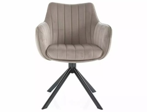 SCAUN PIVOTANT AZALIA, BEJ BLUVEL 40/NEGRU MAT, TAPITERIE DIN CATIFEA SI PICIOARE DIN METAL, STIL MODERN - Img 3
