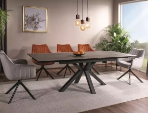 SCAUN PIVOTANT AZALIA, GRI DESCHIS BLUVEL 03/NEGRU MAT, TAPITERIE DIN CATIFEA SI PICIOARE DIN METAL, STIL MODERN - Img 6