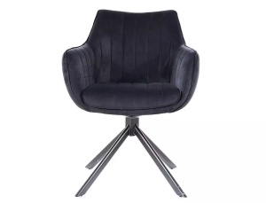 SCAUN PIVOTANT AZALIA, NEGRU BLUVEL 19/NEGRU MAT, TAPITERIE DIN CATIFEA SI PICIOARE DIN METAL, STIL MODERN - Img 6