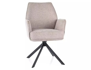 SCAUN PIVOTANT HUGO, BEJ 31/NEGRU MAT, TAPITERIE DIN STOFA BREGO SI PICIOARE DIN METAL, STIL MODERN - Img 1