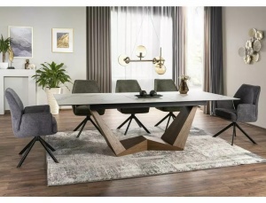 SCAUN PIVOTANT HUGO, GRI 07/NEGRU MAT, TAPITERIE DIN STOFA BREGO SI PICIOARE DIN METAL, STIL MODERN - Img 4