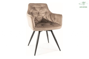 SCAUN PIVOTANT MANGO, BEJ BLUVEL 40/NEGRU MAT, TAPITERIE DIN CATIFEA SI PICIOARE DIN METAL, STIL MODERN - Img 1