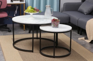 SET 2 MASUTE DE CAFEA DION, 48/80 CM, EFECT DE MARMURA ALBA/NEGRU, BLAT DIN PAL LAMINAT SI CADRU DIN METAL, STIL MODERN - Img 1