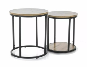 SET 2 MASUTE DE CAFEA INTO, 35/40 CM, STEJAR ARTISAN/NEGRU, BLAT DIN MDF, FURNIR NATURAL SI CADRU DIN METAL, STIL MODERN - Img 4